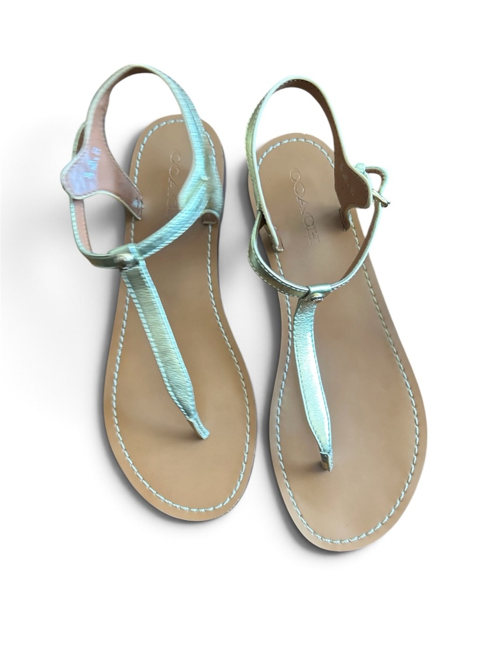 Coach Metallic Gold T-Strap Leather Sandals